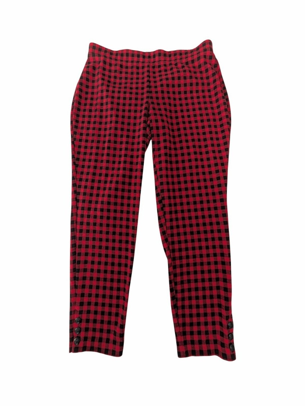 Talbots Buffalo Check Skinny Ankle Pants Size 1X Red Black Check Pull-On Fleece